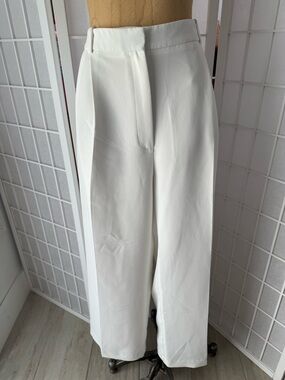 ZARA White High Waisted Wide Leg Trousers XL Tailored Pants Minimalist Workwear